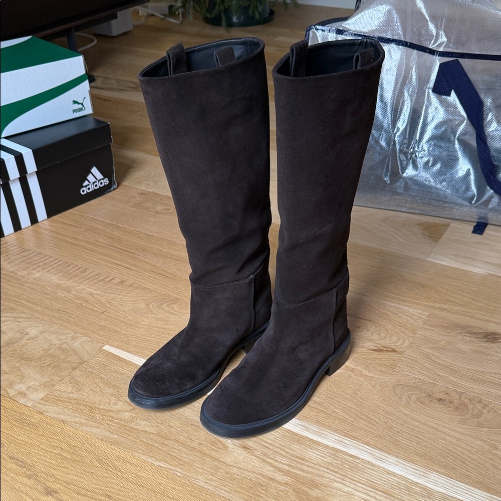 COS Brown Knee-High Suede Riding Boots
